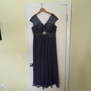 Azazie Dark Blue Maxi Dress with Silver Accents